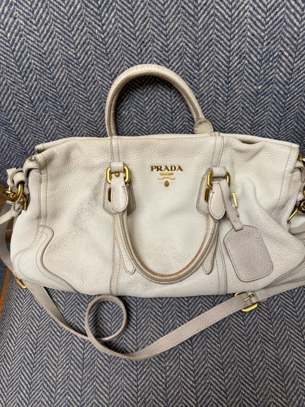 PRADA Cream Leather Satchel with Gold Hardware